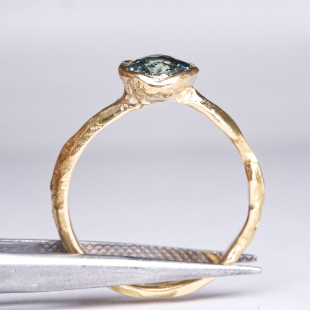 Speckled Teal Solitaire Montana Sapphire Ring