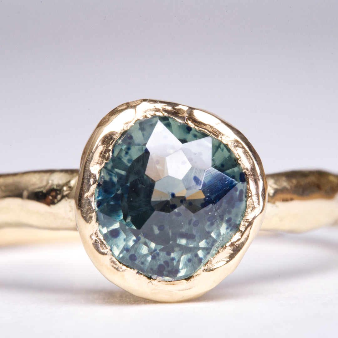 Speckled Teal Solitaire Montana Sapphire Ring