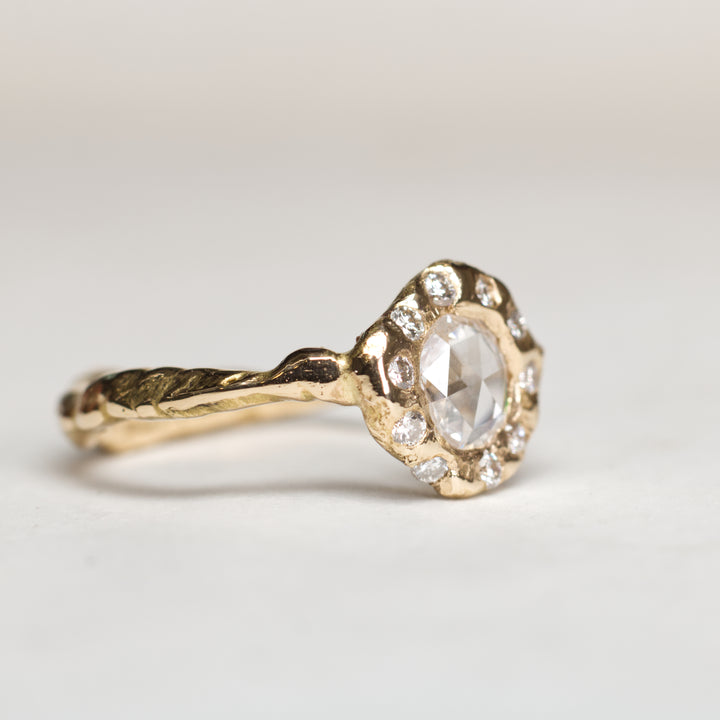 Rose Cut Halo Diamond Ring
