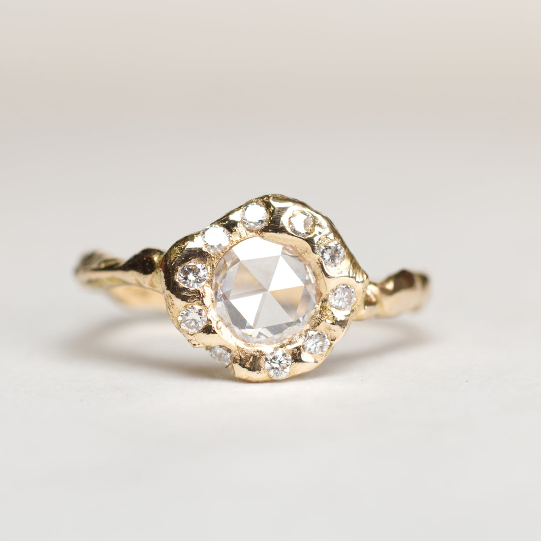 Rose Cut Halo Diamond Ring