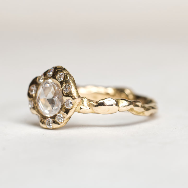 Rose Cut Halo Diamond Ring