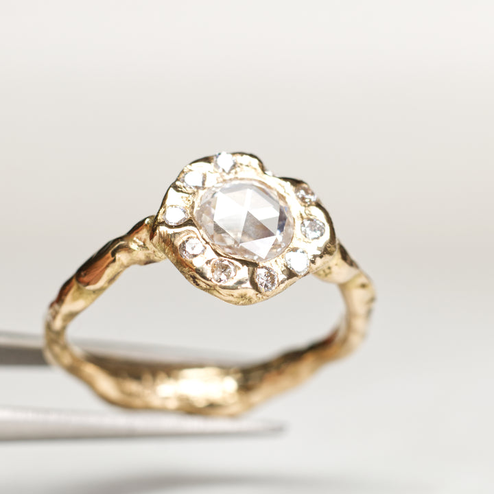Rose Cut Halo Diamond Ring