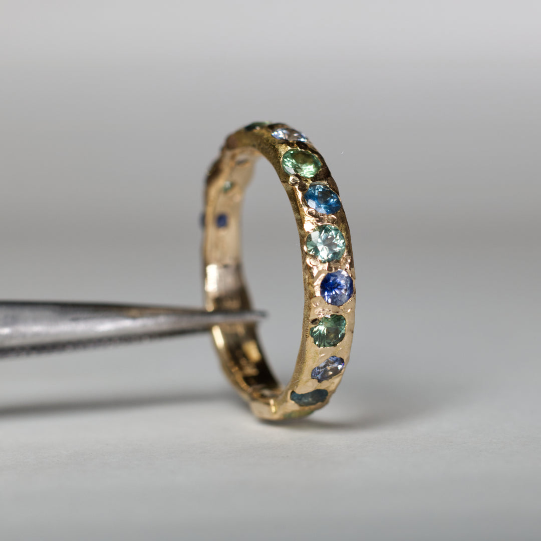 Ocean Color Eternity Montana Sapphire Ring, handcrafted by Rigby Leigh