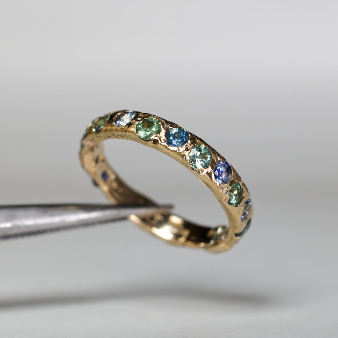 Ocean Color Eternity Montana Sapphire Ring, handcrafted by Rigby Leigh