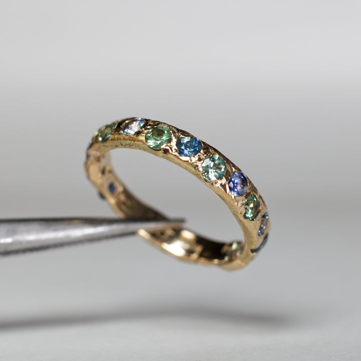 Ocean Color Eternity Montana Sapphire Ring, handcrafted by Rigby Leigh
