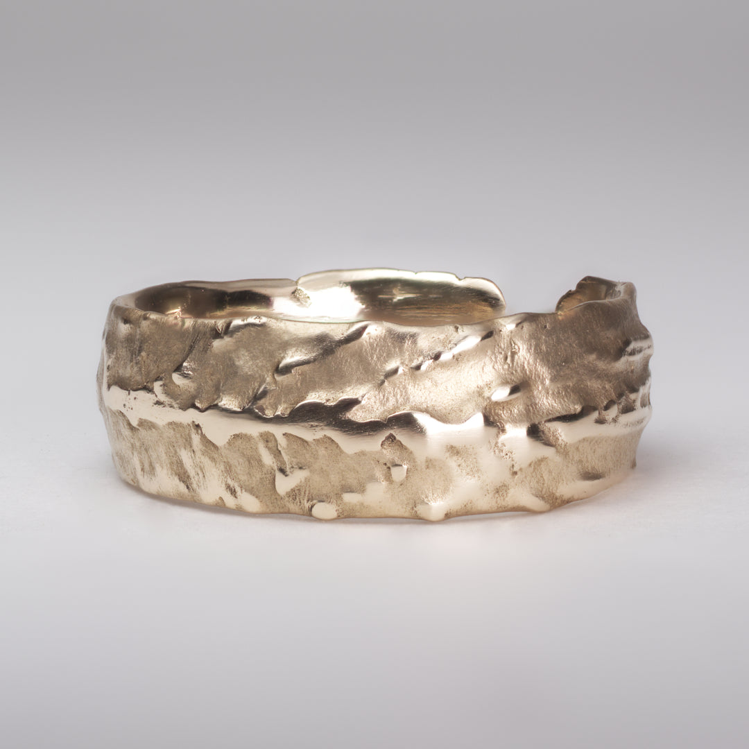 Wood Cast Gold Band, Wide Band Natural, handcrafted by Rigby Leigh